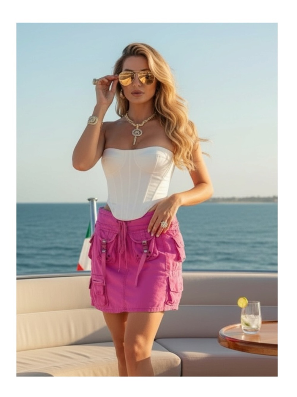 Y2K: new Da-Nang Danang ✪ Reversible Cinched Cargo Pocket Silk Mini Skirt ✪ Pink